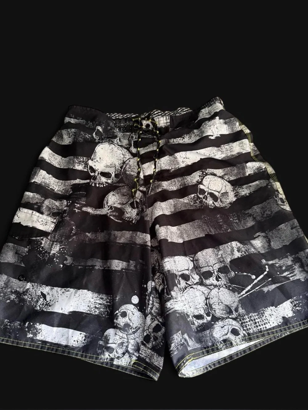 Men's Black & White Skull Print Swim Trunks